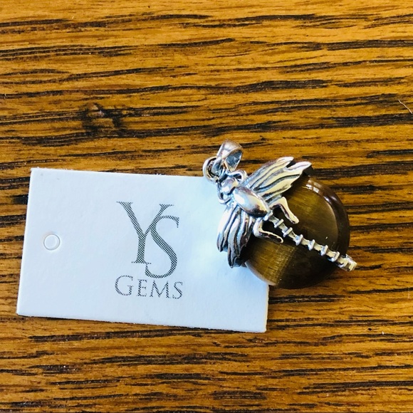 🍃 Sterling Dragonfly & Tiger Eye Pendant 🌱 - Picture 6 of 10